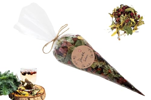 GELVIU Bio Tee Lose - Himbeertee und Lindenblütentee - Erkältungstee - Tee Geschenk mit dem Aufdruck Danke Schön - Früchtetee Handgepflückt und Handverpackt (100g) von GELVIU