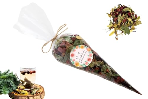 GELVIU Bio Tee Lose - Himbeertee und Lindenblütentee - Erkältungstee - Tee Geschenk mit dem Aufdruck Schön dass du da bist - Früchtetee Handgepflückt und Handverpackt (50g) von GELVIU