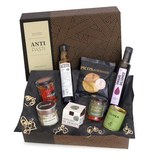 Antipasti | Vegane Delikatessen-Präsentbox | Mediterran Genießen mit Antipasti, nativem Olivenöl Extra, Balsamico & Meersalz | Leckere Geschenkidee von GESCHENKVOLL von GESCHENKVOLL