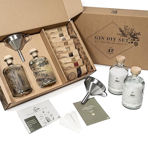 Gin Set zum Selbermachen inkl. ALKOHOL - DIY Gin Geschenkset für Frauen und Männer - Gin Baukasten mit ausgewählten Botanicals und Gewürze - Die Geschenkidee mit Alkohol - Gin Probierset von GIN 42