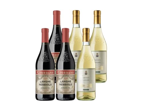 GIORDANO VINI Box Langhe Wein Arneis und Nebbiolo DOC 2022 - Auswahl von zwei edlen Piemonteser Weinen, Rotwein, Weißwein, 6 Flaschen à 75 cl von Giordano