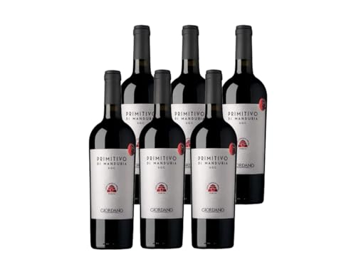 GIORDANO VINI Wein Primitivo di Manduria DOC 2022 - Apulischer Primitivo Rotwein, Intensiv, Charaktervoll und Samtig, Ein Wein zum Genießen, Apulien, 14% vol., 6 Flasche à 75cl von GIORDANO