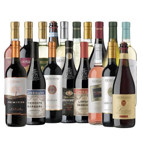 Giordano - DOC- UND DOCG-KOLLEKTION - Packung mit 18 Flaschen trockener Wein. Eine Sammlung von Weiß-, Rosé-, Rot- und Prosecco-Weinen – 18 Flaschen à 75 cl von Giordano