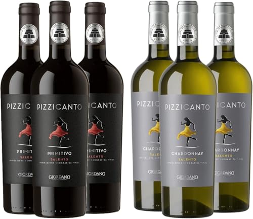 Giordano - PIZZICANTO BOX - Packung mit 2 Sorten Pizzicantino zwischen Pizzicanto Primitivo Rosso und Pizzicanto Chardonnay Bianco - 6 Flaschen à 75 cl von GIORDANO