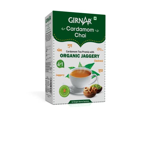 Girnar Instant Cardamom Chai Premix mit Bio-Jaggery – Grüner Instant-Tee, 473 ml, grüner Tee, 140 g von GIRNAR