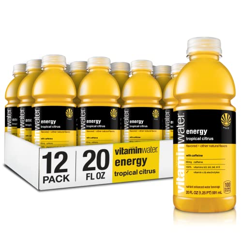 vitaminwater Energie, tropischer Zitrusgeschmack, Elektrolyt-verbessertes Flaschenwasser mit Vitamin B5, B6, B12, 20 ml, 12 Stück von GLACEAU vitaminwater