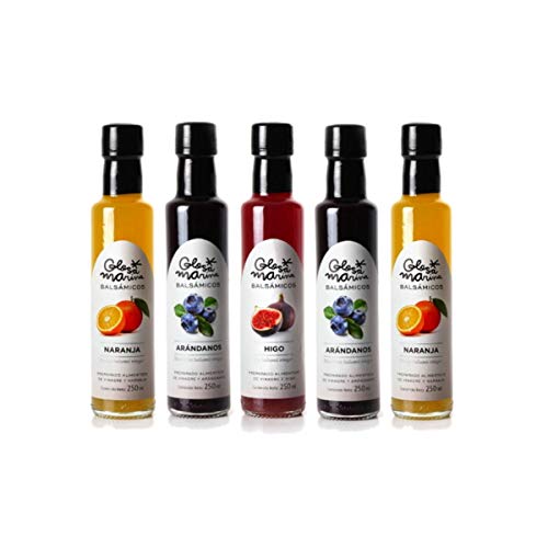 GLOSA MARINA 5er Gourmet Paket *ORANGE, HEIDELBEERE, FEIGE* Crema Balsámica de Naranja, Arandanos, Higo - Balsamico Gourmet Essig Creme (5 x 250ml) von GLOSA MARINA