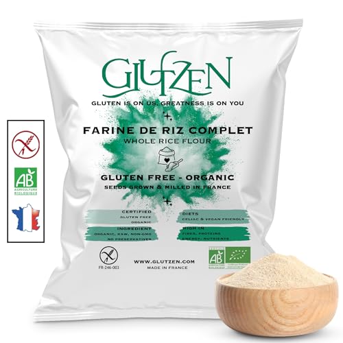 Biologisches Glutenfreies Vollkorn-Reismehl GLUTZEN - Für glutenfreies Brot, Pizzateig, glutenfreie Pasta, Pfannkuchen, Kekse - Zöliakie, Vegan, Sport, Eiweiß, ohne Allergene. (1x500g) von GLUTZEN