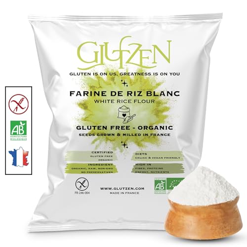 Biologisches Glutenfreies Weißes Reismehl GLUTZEN. Für glutenfreies Brot, Pizzateig, glutenfreie Pasta, Pfannkuchen, Kekse. Zöliakie, Vegan, Sport, Eiweiß, ohne Allergene (1x500g) von GLUTZEN