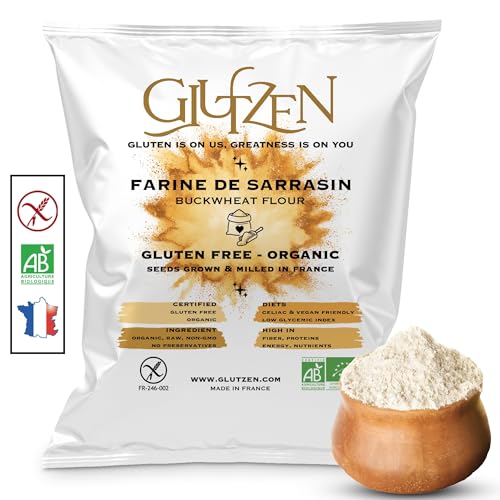 Glutenfreie Bio-Buchweizenmehl GLUTZEN - Geeignet für Brotbackmaschine, glutenfreies Brot, Pizzateig, Pasta, Pfannkuchen, Kekse, Muffins - Zöliakie, niedriger GI, Keto, Vegan, ohne Allergene. (1x500g) von GLUTZEN