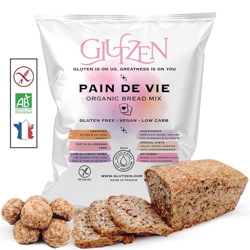 Zubereitung für Glutenfreies Brot BIO GLUTZEN - Mischbrot, Vollkorn Low Carb, ohne Brotbackmaschine - Zöliakie, niedriger GI, Keto, Vegan, ohne Allergene - Nährstoffreiches Samenbrot in 3Min (1x250g) von GLUTZEN