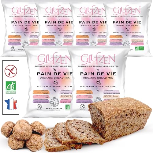 Zubereitung für Glutenfreies Brot BIO GLUTZEN - Mischbrot, Vollkorn Low Carb, ohne Brotbackmaschine - Zöliakie, niedriger GI, Keto, Vegan, ohne Allergene - Nährstoffreiches Samenbrot in 3Min (6x250g) von GLUTZEN