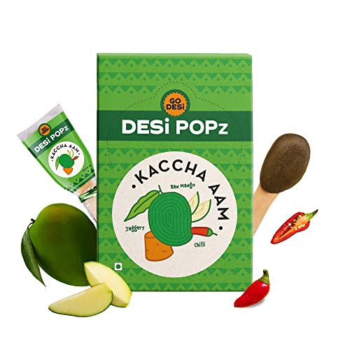 GO DESi Popz Kaccha Aam (40 Stück) | Aam-Bonbon | Fruchtsnacks | Saure Bonbons | Lutscher | Rohe Mango-Bonbons von GO DESi