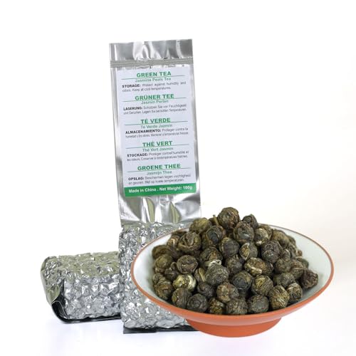 GOARTEA 100g / 3.5oz Premium Grade Jasmine Pearls Tea Jasmine Tea Loose Leaf Jasmine Green Tea Grüner Jasmin Tee Dragon Pearl Tea von GOARTEA