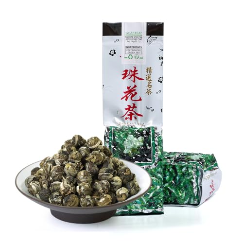 GOARTEA Supreme Jasmin-Perlen, Tee, Jasmin-Tee, lose Blätter, Jasmin, grüner Tee, chinesischer Jasmin, Drachenperlen, 250 g, 2 Stück von GOARTEA