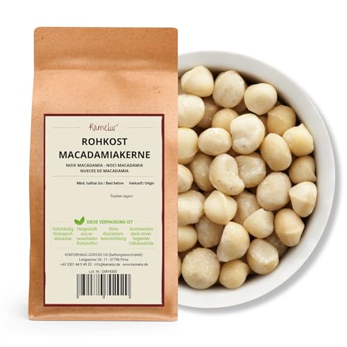 Kamelur 1kg Macadamianüsse natur - ganze Macadamia Nüsse ohne Schale der Klasse 1L Macadamia-Nüsse roh und ungesalzen von Kamelur