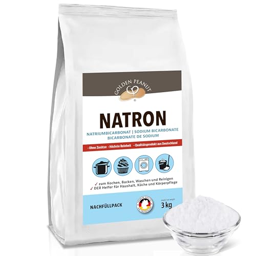 GOLDEN PEANUT Natron Pulver 3 kg - Natriumhydrogencarbonat, Backsoda, Backpulver, Wasch-Soda, Lebensmittelqualität aus Deutschland, Nachfüllpack von GOLDEN PEANUT