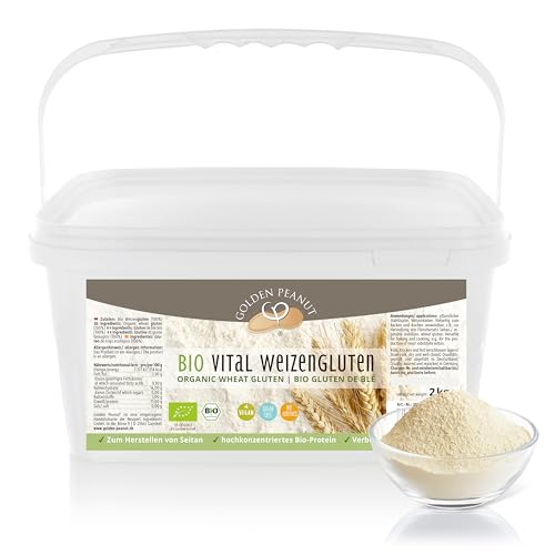 GOLDEN PEANUT Vital Weizengluten BIO 2 kg - natürliches Verdickungsmittel, veganes Weizeneiweiß, Seitan, Speisestärke zum Backen und Kochen von GOLDEN PEANUT