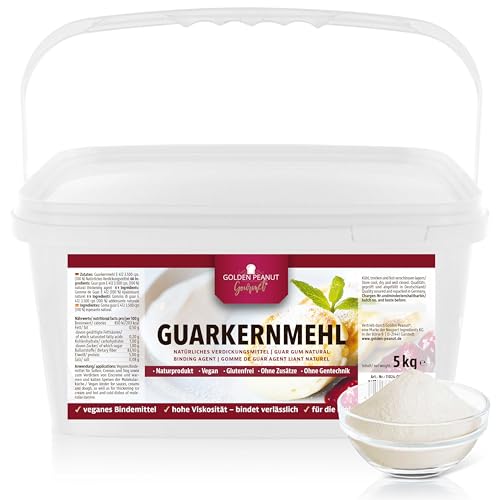 GOLDEN PEANUT Gourmet Guarkernmehl 3500 cps Viskosität 5 kg, zum Andicken von Speisen und Gebäck, vegan und glutenfrei von GOLDEN PEANUT