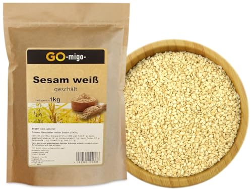 1kg Sesam weiß, Sesamsamen geschält feinste TOP Qualität Sesam Saat von GOmigo