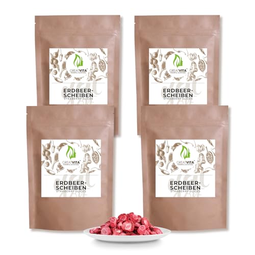 Getrocknete Erdbeeren 1000g - gefriergetrocknete Erdbeerscheiben | Premium Qualität - ohne Zuckerzusatz | 100% Vollfrucht Erdbeerchips Snack | GreatVita von GREAT VITA