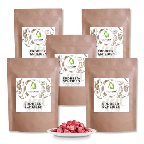 Getrocknete Erdbeeren 1250g - gefriergetrocknete Erdbeerscheiben | Premium Qualität - ohne Zuckerzusatz | 100% Vollfrucht Erdbeerchips Snack | GreatVita von GREAT VITA