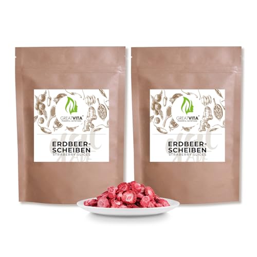 Getrocknete Erdbeeren 500g - gefriergetrocknete Erdbeerscheiben | Premium Qualität - ohne Zuckerzusatz | 100% Vollfrucht Erdbeerchips Snack | GreatVita von GREAT VITA