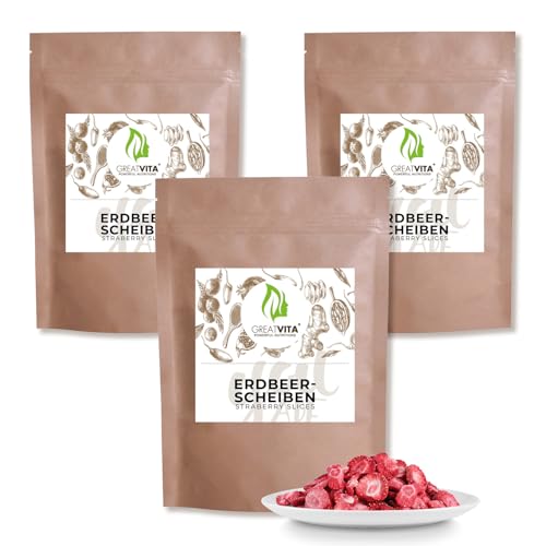 Getrocknete Erdbeeren 750g - gefriergetrocknete Erdbeerscheiben | Premium Qualität - ohne Zuckerzusatz | 100% Vollfrucht Erdbeerchips Snack | GreatVita von GREAT VITA