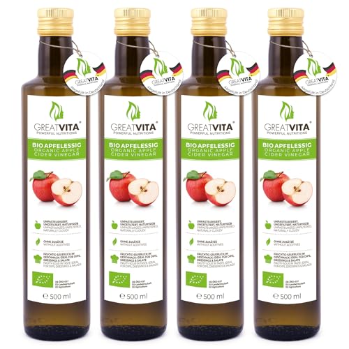 GreatVita Bio Apfelessig 2 Liter | Naturtrüb & ungefiltert mit Essigmutter - 100% Bio Qualität aus kontrolliert biologischem Anbau | Frei von künstlichen Zusatzstoffen, Rohkostqualität von GREAT VITA