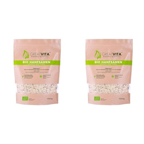 GreatVita Bio Hanfsamen, geschält, DE-Öko-037, 2er Pack (1 x 1 kg) von GREAT VITA