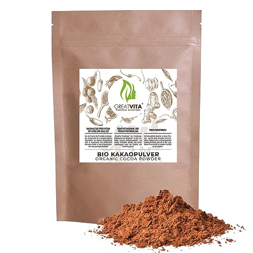 GreatVita Bio Kakaopulver 2x 800g - Rohes Kakaopulver für Getränke & Backwaren | 100% Organisch & Naturprodukt ohne Zusätze | Vielseitig einsetzbar für Schokolade, Desserts & Müslis von GREAT VITA