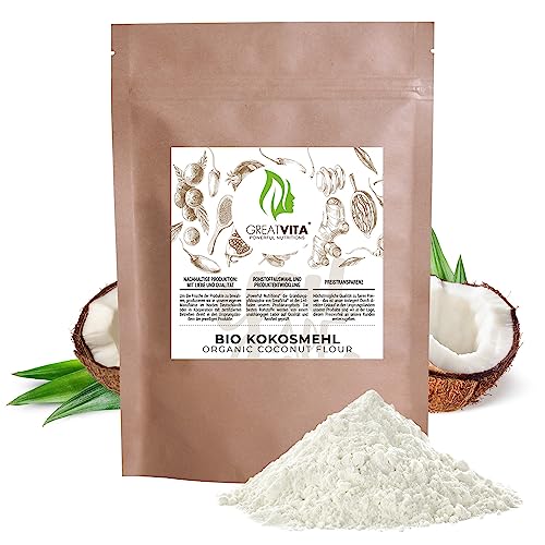 GreatVita Bio Kokosmehl 3000g - Fein gemahlen & schonend entölt | 100% naturbelassen - Perfekt für kohlenhydratarme Rezepte wie Brot & Muffins | Mittelkettige Fettsäuren (MCT) von GREAT VITA