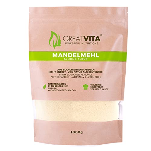 GreatVita Mandelmehl, 10x 1000g | naturbelassen & blanchiert | feines Mehl aus gemahlenen Mandeln - ideal für Low-Carb Küche, Backen & Panieren | reich an Proteinen & Ballaststoffen, vegan von GREAT VITA