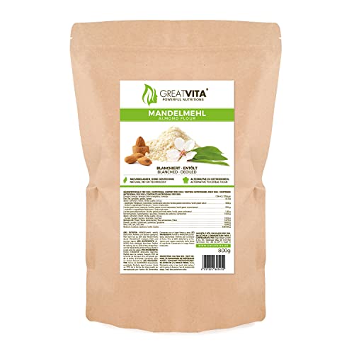 GreatVita Mandelmehl 800g | Entölt & blanchiert, fein gemahlene Mandeln | Glutenfrei, proteinreich, ideal für Backen, Panieren & Low-Carb Rezepte von Mea Vita