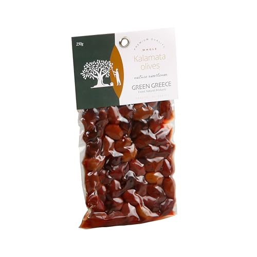 Kalamata Oliven mit Stein 250g, eingelegt in Extra Natives Olivenöl (Natur) von GREEN GREECE