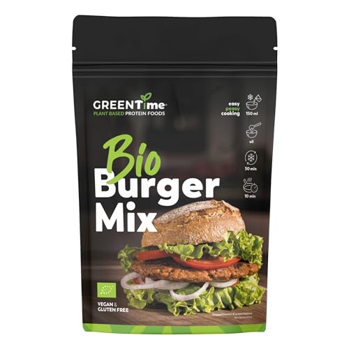 GREENTime Bio Burger Mix 135 g (vegan & glutenfrei) | pflanzliche Burgeralternative aus Erbsenprotein | ergibt 300 g = 3 Portionen | zum Braten und Grillen | wiederverschließbar von GREENTime