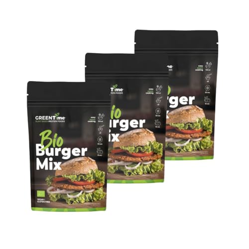 GREENTime Bio Burger Mix 3 x 135 g (vegan & glutenfrei) | pflanzliche Burgeralternative aus Erbsenprotein | ergibt 900 g = 9 Portionen | zum Braten und Grillen | wiederverschließbar von GREENTime