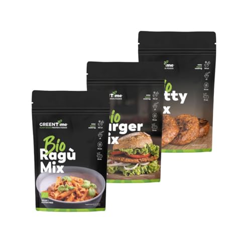 GREENTime Bio Mix Bundle 3 x 135 g (vegan & glutenfrei) |pflanzliche Alternativen aus Erbsenprotein | ergibt 900 g = ca. 9 Portionen | zum Braten und Grillen | wiederverschließbar von GREENTime