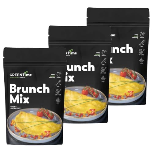 GREENTime Brunch Mix 3 x 70 g (vegan & glutenfrei) | pflanzliche Rühreialternative aus Kichererbsenmehl | ergibt 1,2 kg = 21 Eier | zum Braten | wiederverschließbar von GREENTime