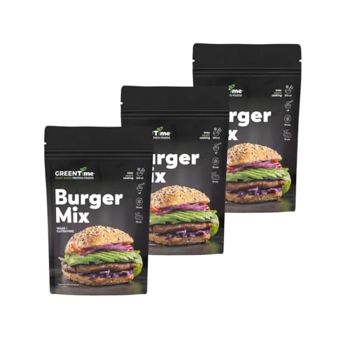 GREENTime Burger Mix 3 x 90 g (vegan & glutenfrei) | pflanzliche Burgeralternative aus Erbsenprotein | ergibt 900 g = 9 Portionen | zum Braten oder Grillen | wiederverschließbar von GREENTime