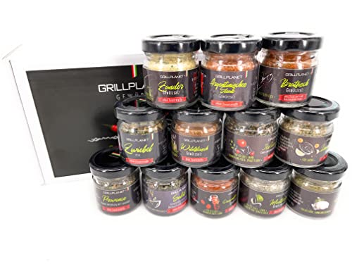 Gewürz Geschenkset Grill und Pfanne 12 er Set hoher mediterraner Gewürzanteil - Sehr gute Fischgewürze - von GRILLPLANET