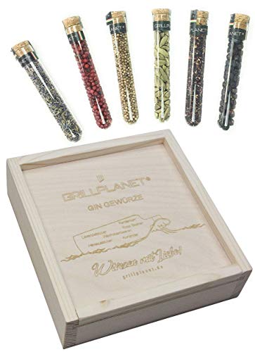 Gin Botanicals Set Gin-Tonic Gewürze in Holzkiste Geschenk Geschenkset von GRILLPLANET