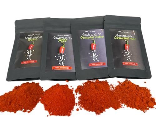 Ungarisches Paprikapulver mild, scharf, scharf geräuchert und mild geräuchert. Ungarischer Paprika zum Testen und Geniessen von GRILLPLANET