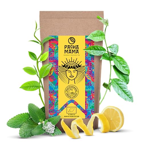 Guayusa Pachamama Menta Limón 0,1 kg | Bio- Ilex Guayusa aus Ecuador 100 g | Natürliches Koffein | Zitronen-Minze | Cousine des Mate Tees | Milder Geschmack | Alternative für Kaffee und Energydrinks von PACHAMAMA