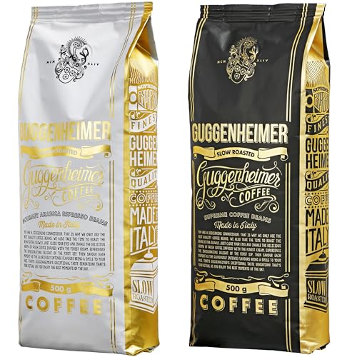 GUGGENHEIMER COFFEE | Kaffeebohnen Probierpaket 1 kg | Supreme 500g & Gourmet Arabica 500g | wenig Säure | Feinste Crema | Bester Espresso für Vollautomaten | Kaffee Probierset von GUGGENHEIMER COFFEE