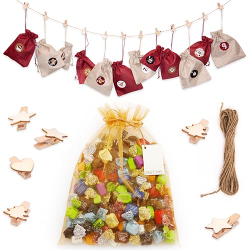 GUSTONE. Adventskalender DIY Antica Torroneria edle Pralinen-Trüffel Weihnachtskalender zum selber Befüllen und Aufhängen Geschenk-Set von GUSTONE.