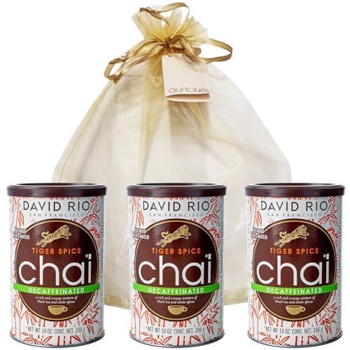 GUSTONE. David Rio Geschenkset Tiger Spice Decaffeinated 3 x 398g Dosen Chai Latte Entkoffeiniert von GUSTONE.