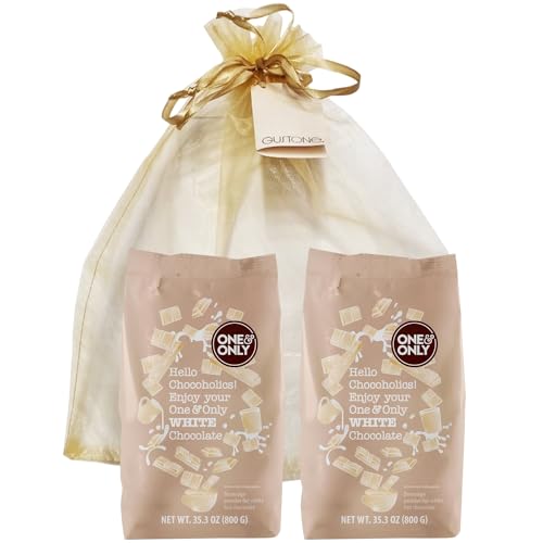 GUSTONE. One&Only White Chocolate Powder 2 x 800g Beutel Geschenkset. Herrlich schmackhafter Kakao, feinste weiße Trinkschokolade im Geschenkset mit goldenem Organzabeutel und Grußkärtchen. von GUSTONE.