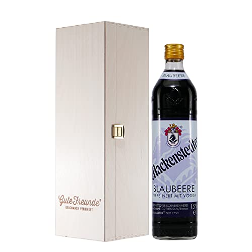 Mackenstedter Blaubeere Likör mit Geschenk-Holzkiste von GUTE FREUNDE Geschmack verbindet