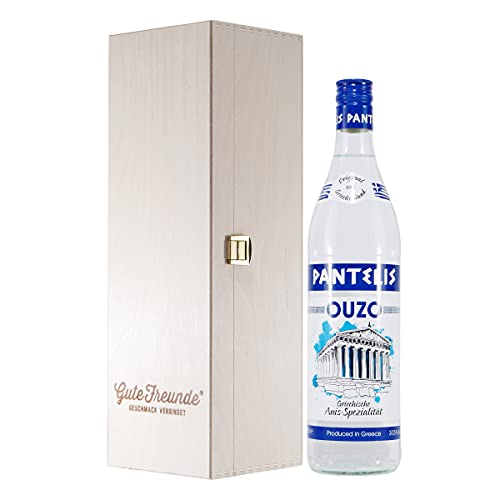 Pantelis Ouzo mit Geschenk-Holzkiste von GUTE FREUNDE Geschmack verbindet